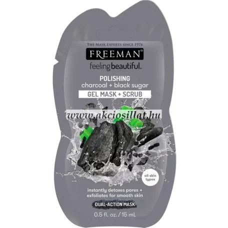Freeman Feeling Beautiful Faszén Fekete Cukor kettős hatású gélmaszk és bőrradír 15ml tasakban