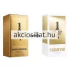 Paco Rabanne 1 Million 50ml-es férfi Eau de Toilette aranytömb alakú fém flakonja és a mellette álló fehér-arany színű gyári papírdoboz.