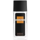 David Beckham Bold Instinct 75ml-es Deo Natural Spray álló, téglalap alakú átlátszó üvegcséje matt fekete kupakkal és fekete-narancssárga címkével.