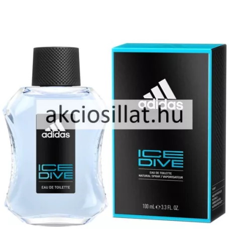 Adidas Ice Dive 100ml-es férfi Eau de Toilette üvege és fekete-kék doboza.