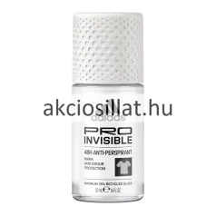Adidas Pro Invisible Women 48H 50ml-es női golyós dezodor fehér mintás kupakkal és átlátszó üvegcsével.