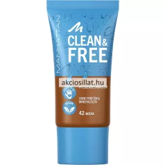 Manhattan Clean & Free vegán folyékony alapozó 42 Mocha árnyalatban, újrahasznosított tubusos kiszerelésben.