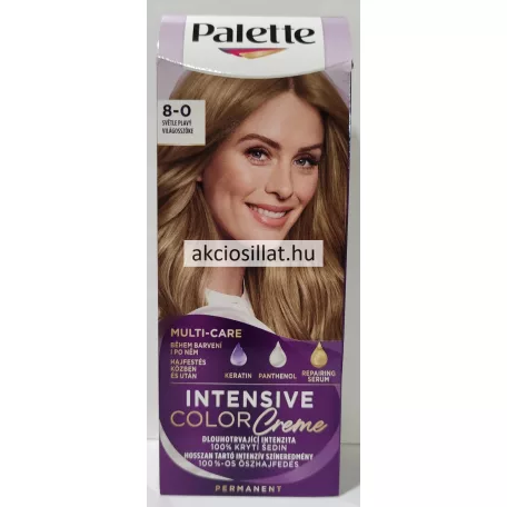 Schwarzkopf Palette 8-0 (N7) Világosszőke krémhajfesték doboza és a színmintája.