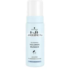 Taft Volume Wonder 150ml-es dúsító ápoló hajhab flakon halványkék színben fekete Schwarzkopf Taft és Volumen Wunder feliratokkal egy fekete tollpihe ikonnal valamint fehér színű védőkupakkal