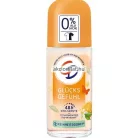 CD Glücks Gefühl 50ml-es golyós dezodor átlátszó üvegcsében narancssárga színű kupakkal narancsszeletet virágot és pillangókat ábrázoló fehér és narancs színű címkével valamint nagy 0 százalék alu felirattal