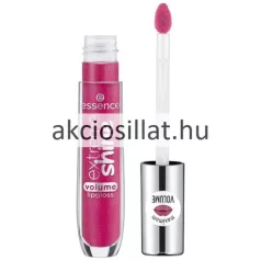 Essence Extreme Shine Volume 103 Pretty in pink szájfény átlátszó tubusa élénkrózsaszín tartalommal, mellette a kihúzott applikátor ezüst színű kupakkal.