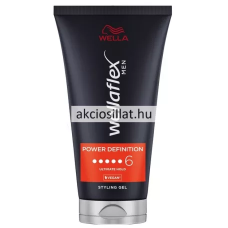 Wella Wellaflex Men Power Definition 6-os erősségű, Ultimate Hold hajzselé fekete tubusban.