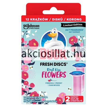 Duck Fresh Discs Wc-Tisztító Korong Utántöltő First Kiss Flowers 2x36ml