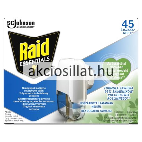 Raid Essentials Elektromos Szúnyogriasztó Készülék + Utántöltő 27ml