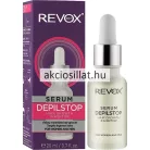 Revox Depilstop 20ml-es szőrnövekedés gátló szérum pipettás üvege és lila doboza.