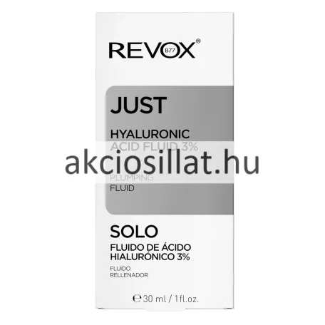 Revox Just Hyaluronic Acid Fluid 3% 30ml arckrém tubusa és doboza.