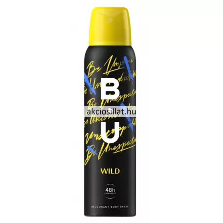 B.U. Wild 150ml-es női dezodor spray sárga és fekete mintás flakonban.