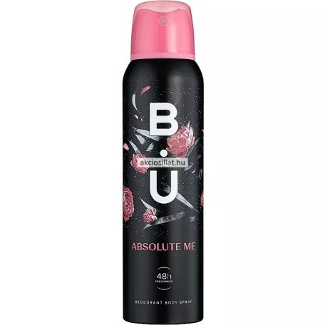 B.U. Absolute Me 150ml-es női dezodor spray elegáns fehér-fekete mintás flakonban.