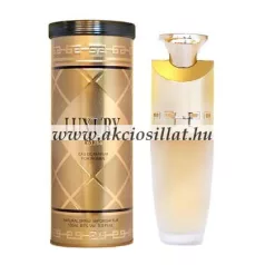 New Brand Luxury Woman 100ml-es női Eau de Parfum elegáns matt üvege arany kupakkal és a hozzá tartozó arany színű hengeres díszdoboz.