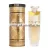 New Brand Luxury Woman 100ml-es női Eau de Parfum elegáns matt üvege arany kupakkal és a hozzá tartozó arany színű hengeres díszdoboz.