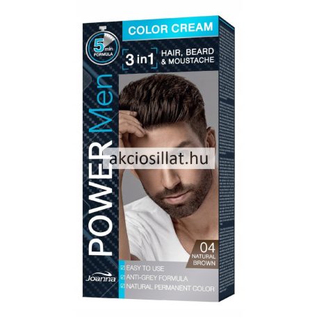 Joanna Power Men 3in1 Color Cream 04 Természetes Barna Tartós Haj-, Szakáll- és Bajuszfesték 30g