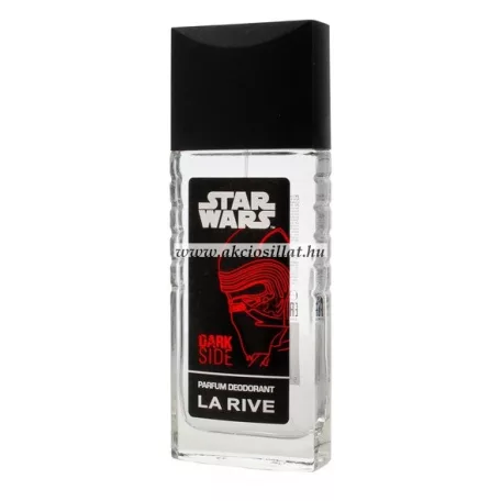 La Rive Star Wars Dark Side 80ml-es pumpás parfüm dezodor üvege fekete Kylo Ren mintás címkével és matt fekete szögletes kupakkal.
