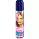 A Venita 1 Day Color 1 napos kimosható ammóniamentes hajszínező spray 50ml 8 Pink World.jpg fotón a kimosható hajszínező spray látható: egy keskeny, hengeres flakon fényes metálkék színű védőkupakkal, az elülső oldalán egy pink hajú, oldalra tekintő női arc fotójával, alatta fehér betűs venita és nagyméretű 1-DAY COLOR feliratokkal, valamint a legalsó részen lévő sötét alapon a fukszia színű 8-as számmal és a PINK WORLD színmegjelöléssel.