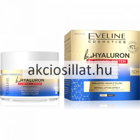 Eveline Bio Hyaluron 3XRetinol System 50+ aktív lifting bőrfiatalító arckrém 50ml