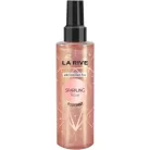 La Rive Sparkling Rose 200ml-es vegán csillámos testpermet átlátszó flakonja sűrű arany-rózsaszín csillámló folyadékkal, gyémánt mintás grafikával és fekete kupakkal.