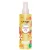 La Rive Summer Joy 200ml-es női testpermet magas, átlátszó flakonja napsárga illatfolyadékkal, vidám tengerparti mintákkal és áttetsző műanyag kupakkal.