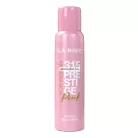 Az akciosillat.hu kínálatában szereplő La Rive 315 Prestige Pink dezodor 150ml fotóján a hengeres alakú, selymes rózsaszín színű női parfümspray flakon látható fehér betűs La Rive és 315 Prestige feliratokkal, valamint arany színű Pink megjelöléssel.