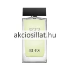 A Bi-Es B33 EDT 90ml - Hermes H 24 parfüm utánzat.jpg képen a férfi parfüm szögletes, átlátszó üvegflakonja látható halványzöld folyadékkal és fekete kupakkal, a fahatású szürke gyári doboza mellett.