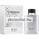 A Bi-Es Cyberman EDT 100ml Paco Rabanne Phantom parfüm utánzat.jpg képen a férfi Eau de Toilette ezüst színű, bordázott oldalú flakonja látható fekete kupakkal, a fehér színű gyári doboza mellett.