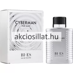 A Bi-Es Cyberman EDT 100ml Paco Rabanne Phantom parfüm utánzat.jpg képen a férfi Eau de Toilette ezüst színű, bordázott oldalú flakonja látható fekete kupakkal, a fehér színű gyári doboza mellett.