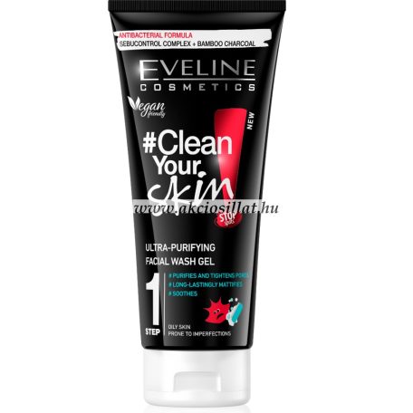 Eveline Clean Your Skin Mélytisztító pattanás elleni arclemosó gél 200ml