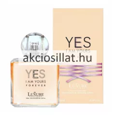 Luxure Yes I Am Yours Forever 100ml EDP női parfüm barackos dobozzal és kerek kupakos üveggel.