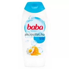 Baba kamilla és méz krémtusfürdő 400ml-es flakon sárga méz és fehér kamilla grafikával.