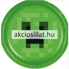 Minecraft Creeper pixeles arcú zöld műanyag lapostányér gyerekeknek.