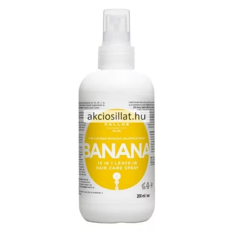 Kallos Kjmn Banana 14 in 1 hajban maradó hajápoló spray 200ml-es sárga flakonban.