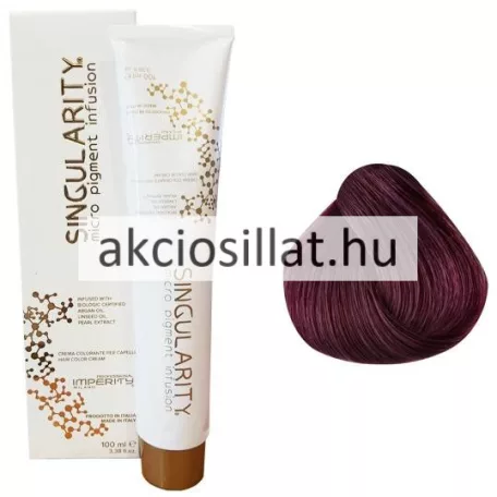 Imperity Singularity Professional 100ml-es krémhajfesték fehér tubusa és doboza, mellette a 7.22 Intenzív Írisz Szőke színminta tincse.