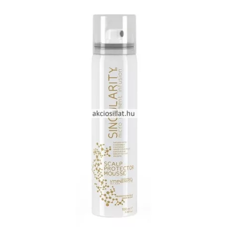 Imperity Singularity Scalp Protector Mousse 100ml-es professzionális fejvédő hab fehér flakonban, arany színű molekula mintás felirattal.