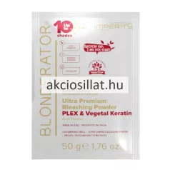 Imperity Blonderator Ultra Premium 50g-os szőkítőpor tasakja, fehér és arany feliratokkal, piros 10-es számmal és PLEX & Vegetal Keratin jelöléssel.