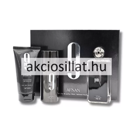 Afnan 9PM EDP 100ml férfi arab parfüm 150ml tusfürdővel és 150ml dezodorral fekete díszdobozban akciosillat