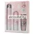 A Lattafa Yara edp 100ml perfumed spray 200ml room spray 300ml.jpg fotón az exkluzív háromrészes női parfümszett látható: egy nagyméretű, elegáns halványrózsaszín díszdoboz fehér indás és virágos motívumokkal díszítve, amelyben bal oldalon a hosszúkás 300ml-es Air Freshener lakásillatosító, középen a 200ml-es Perfumed Spray dezodor, jobb oldalon pedig a jellegzetes ezüstpántos, rózsaszín 100ml-es Yara Eau de Parfum üveg helyezkedik el, a doboz jobb felső sarkában pedig a fekete arab és latin betűs YARA felirat olvasható.