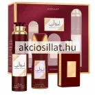 Asdaaf Ameerat Al Arab 3 részes női arab ajándékcsomag parfümmel dezodorral és lakásillatosítóval bordó arany díszdobozban