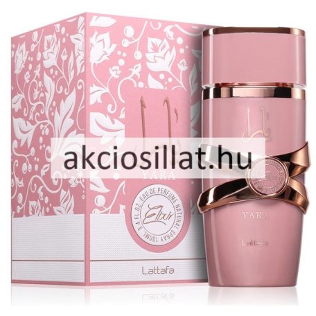 Lattafa Yara Elixir 100ml EDP női parfüm fekete és arany díszítésű üvegben.
