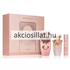 Lattafa Haya 3 részes női ajándékcsomag parfümmel mini parfümmel és hajpermettel púderrózsaszín díszdobozban