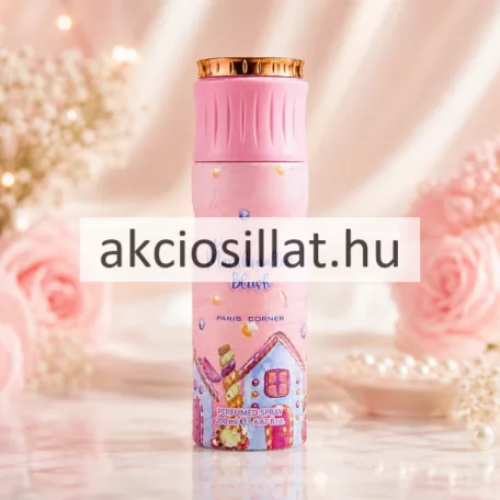 Paris Corner Marshmallow Blush 200ml édes pillecukor illatú női parfüm dezodor rózsaszín dizájnnal és arany kupakkal