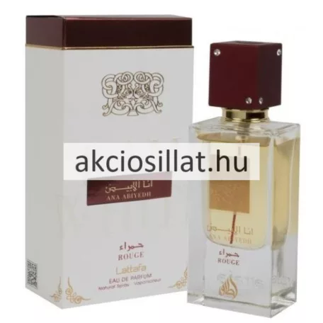 Lattafa Ana Abiyedh Rouge 60ml EDP fehér üvegben piros kupakkal.