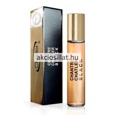 Chatler Chantre Black Woman 30ml-es női Eau de Parfum tollflakon üvege és hosszúkás fekete-arany doboza.