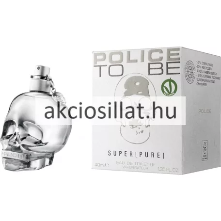 Police To Be Super Pure EDT 40ml uniszex parfüm áttetsző üvegkoponya formában fehér dobozzal