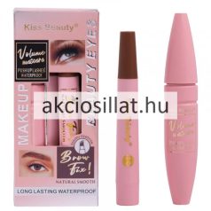 Kiss Beauty Volume Mascara és Brow Fix barna szemöldök és szempilla fixáló készlet rózsaszín dobozban.