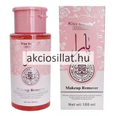 Kiss Beauty Skin Clinic 180ml-es sminklemosó rózsaszín-fehér virágmintás doboza és pink flakonja pattintós kupakkal.