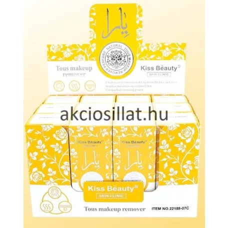 Kiss Beauty Skin Clinic Tous 180ml-es sminklemosó sárga-fehér virágmintás doboza és átlátszó sárgás flakonja.