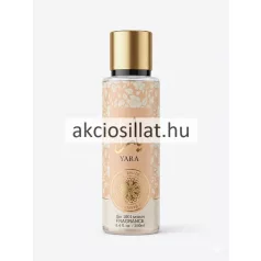 The 1001 Senses Yara 250ml-es női testpermet halvány barack színű virágmintás flakonban, aranyozott kupakkal.